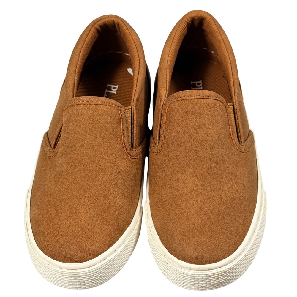 The Children's Place Slip On Sneakers Kids Size 11 Brown Faux Leather Minimalist